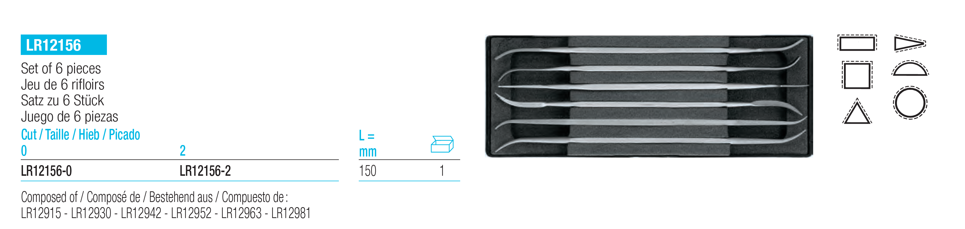 Glardon Vallorbe Rifflers Files Sets of 6 150 mm Specifications image glardon-vallorbe-rifflers-file-sets-kyg1700-spec-01.png