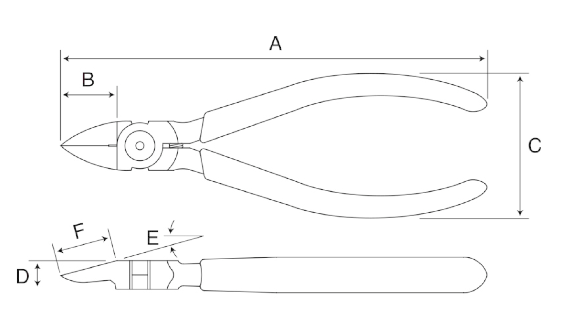 KEIBA PL-726 Plastic Nipper Flush Cutter Pliers Flat Blade Specifications image keiba-pl-726-plastic-nipper-flush-cutter-pliers-flat-blade-kyg1032-spec-01.png