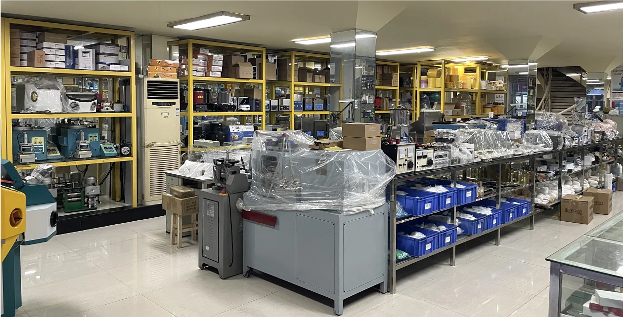 KYG Guangzhou showroom with jewellery machinery and supply shelves